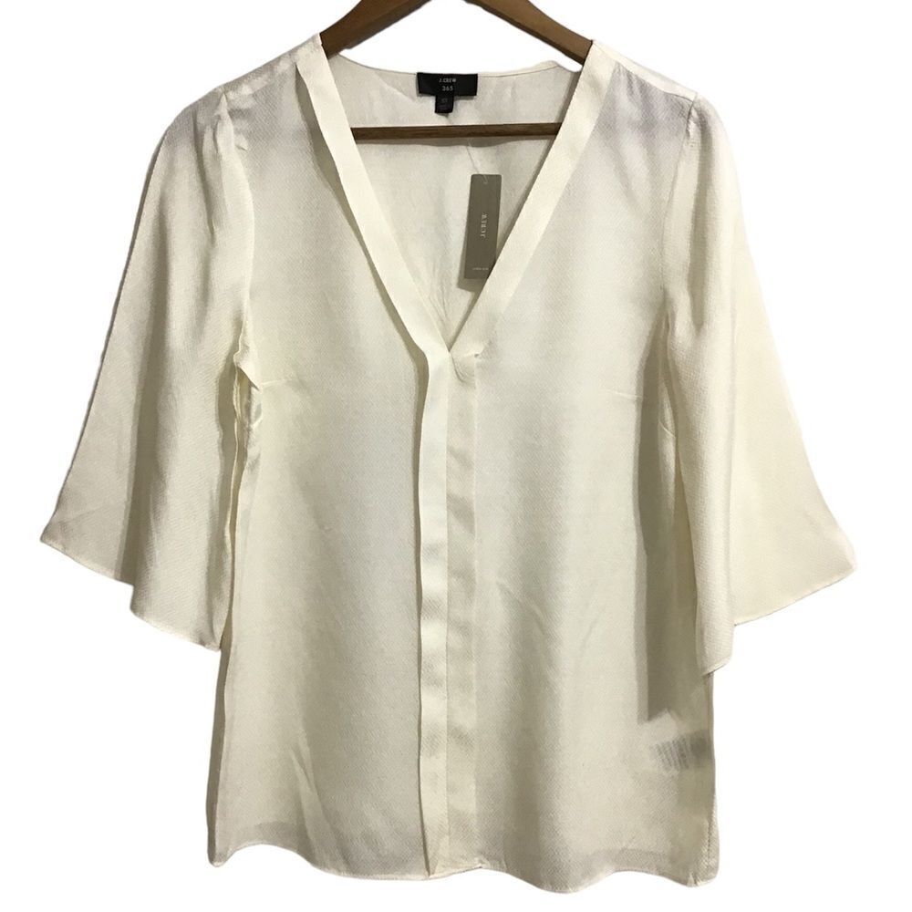 J. Crew 365 Silk Flutter Sleeve V Neck Blouse New Size XS